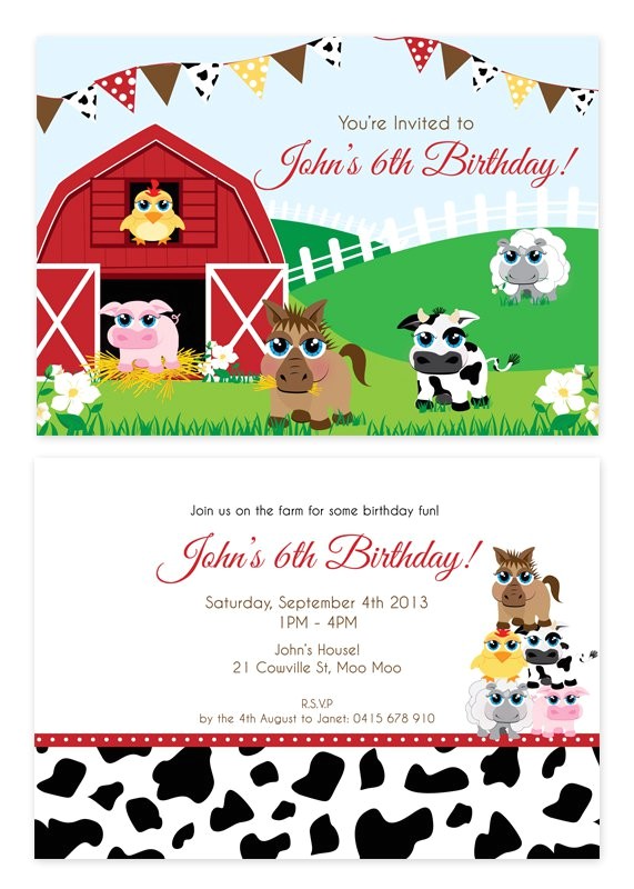 farm animal party invitations