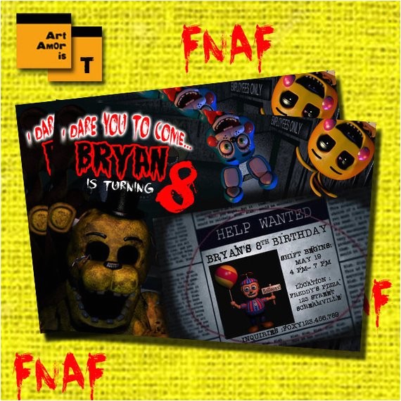 Fnaf Party Invitations Fnaf Birthday Invitation Five Nights at Freddys by Artamoris