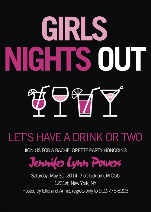 pink and black cocktail themed bachelorette party invitations ewbi013