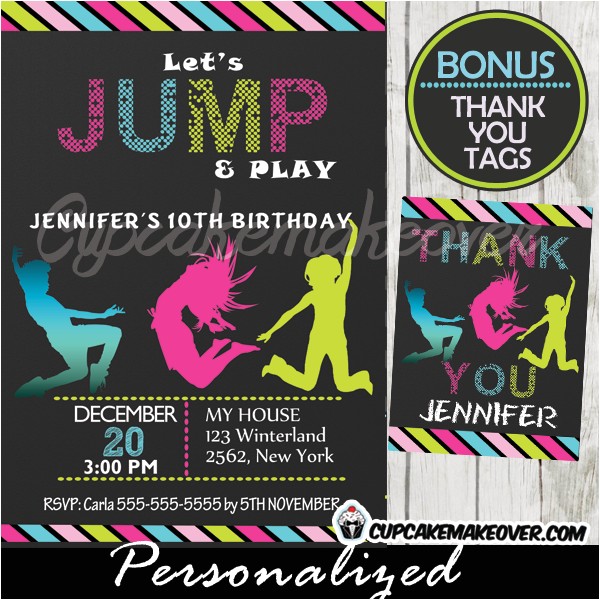 Free Jump Party Invitations Bounce Play Birthday Invitation for Girls Personalized