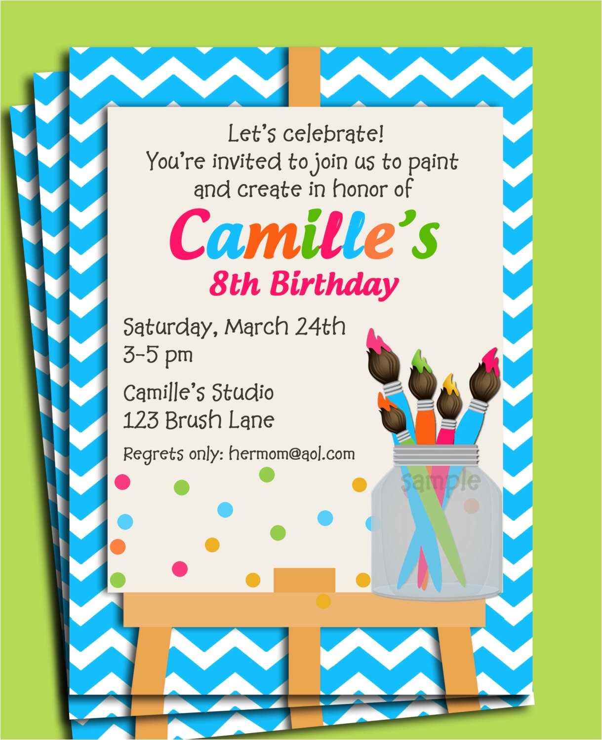 painting art party birthday invitation