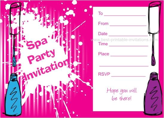 spa birthday party invitations printables free