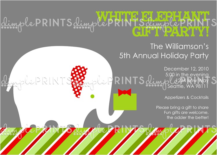 white elephant printable holiday party invitation