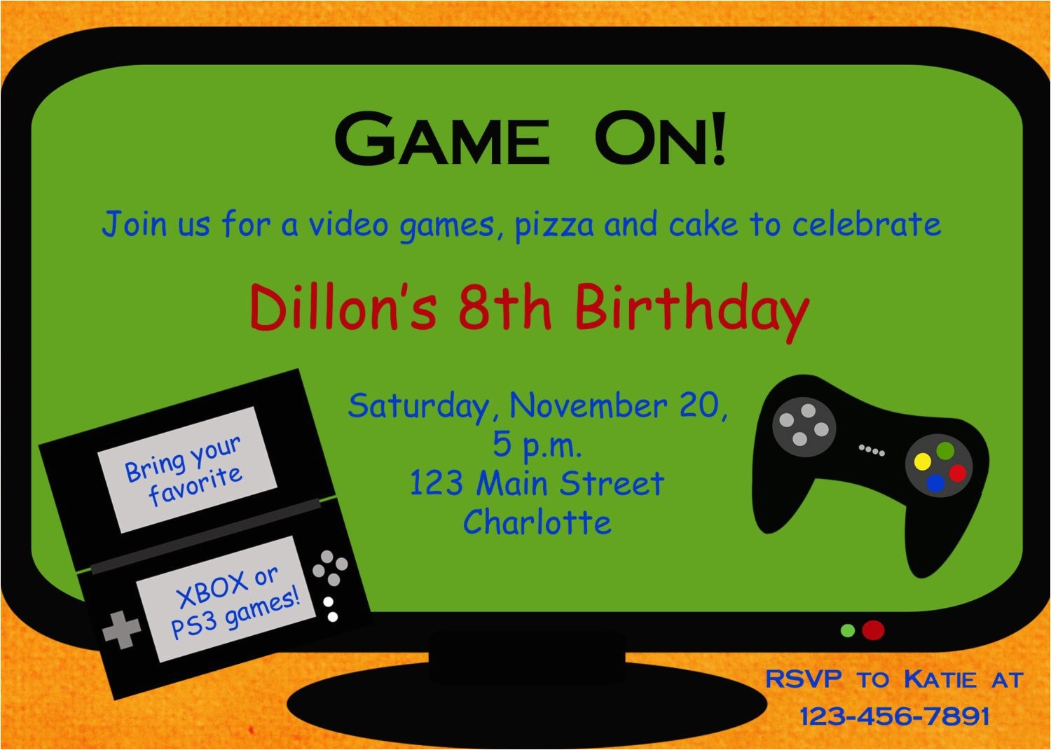 video game birthday party invitation