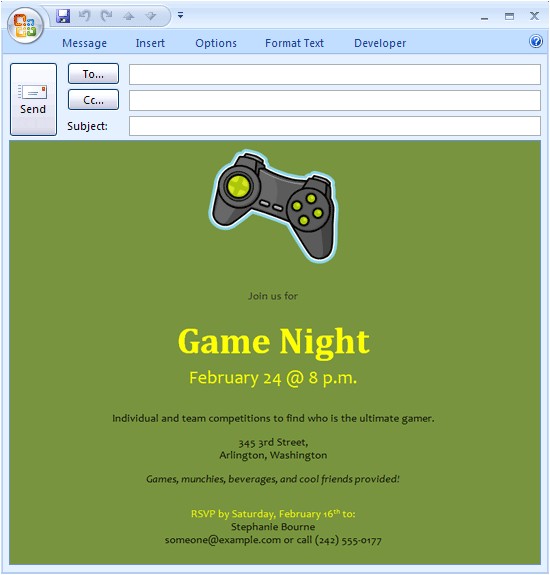 email message video game night invitation 312