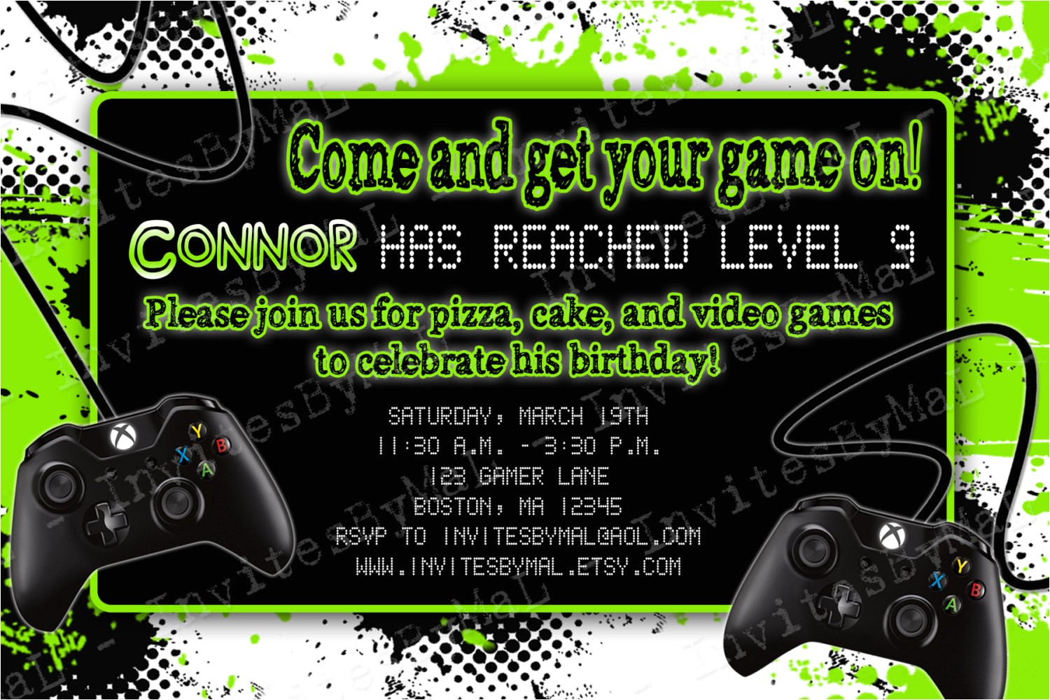 video game party invitations