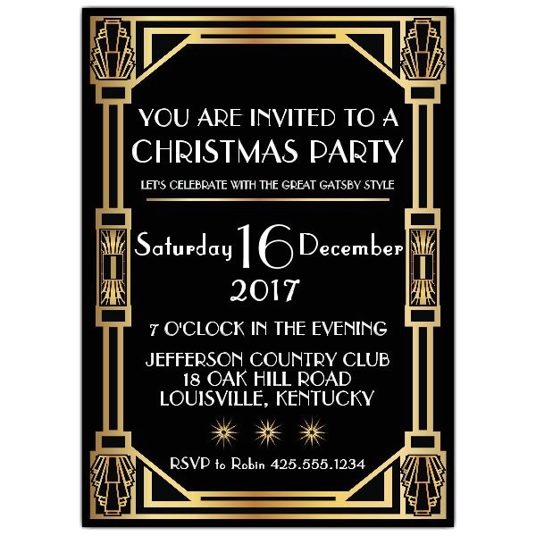 Gatsby Christmas Party Invitations Gatsby Classic Deco Christmas Party Invitations Paperstyle