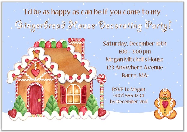 gingerbread house holiday christmas party invitations
