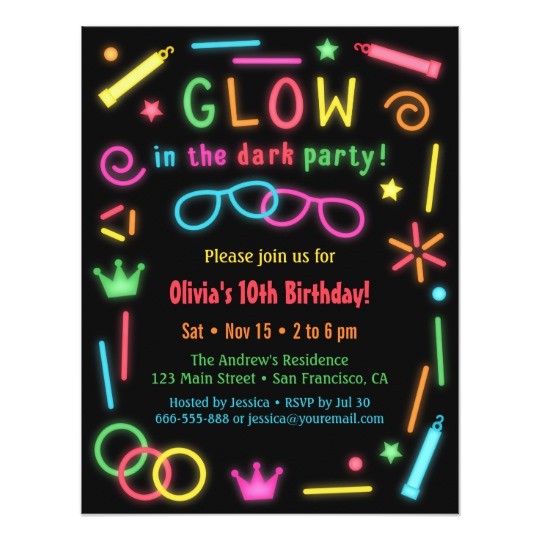 faux glow in the dark birthday party invitations 256285426500181795
