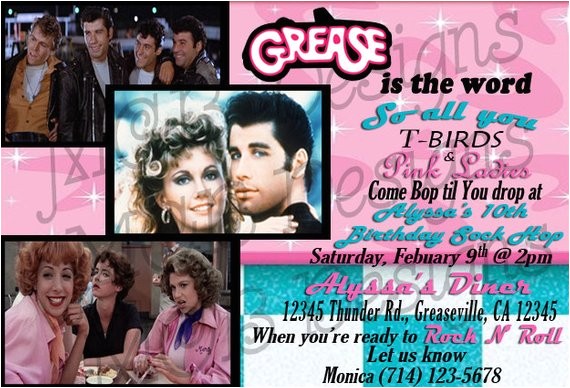 set of 8 grease inspired birthday
