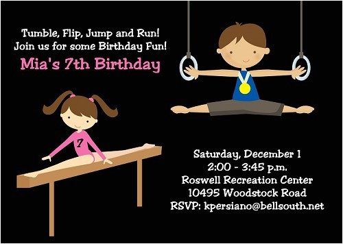 gymnastics birthday party invitations for boys and girls printable or printed p 2120