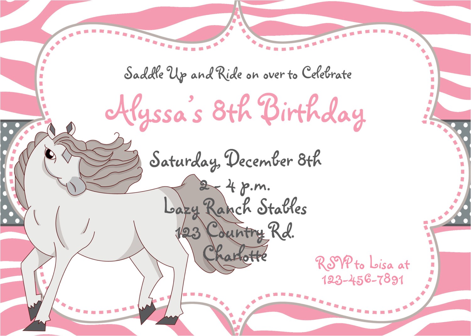 free printable horse birthday party invitations