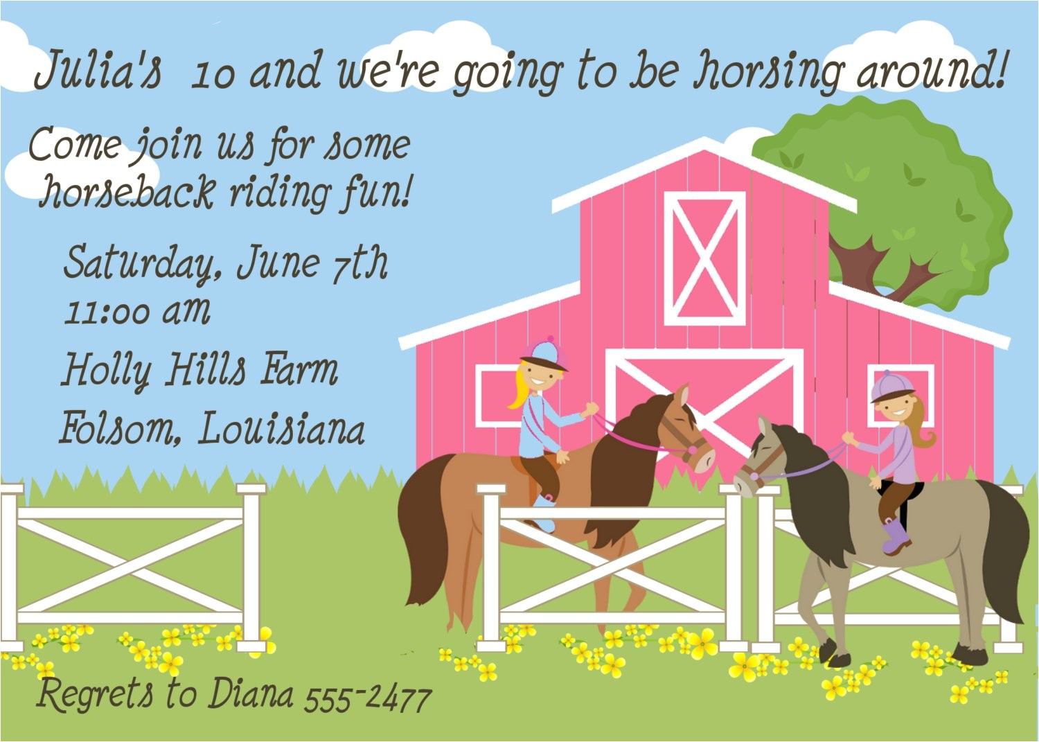 horse riding birthday party invitation