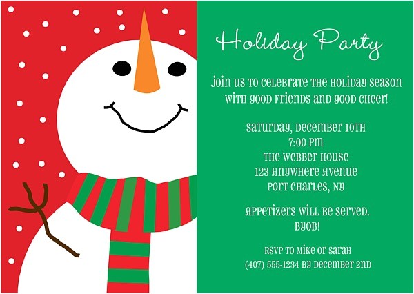 snowman holiday christmas party invitations