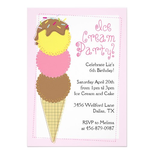 girls ice cream themed birthday party invites 161997323176067340