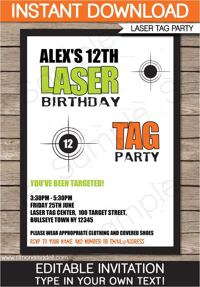 free printable laser tag birthday party invitations