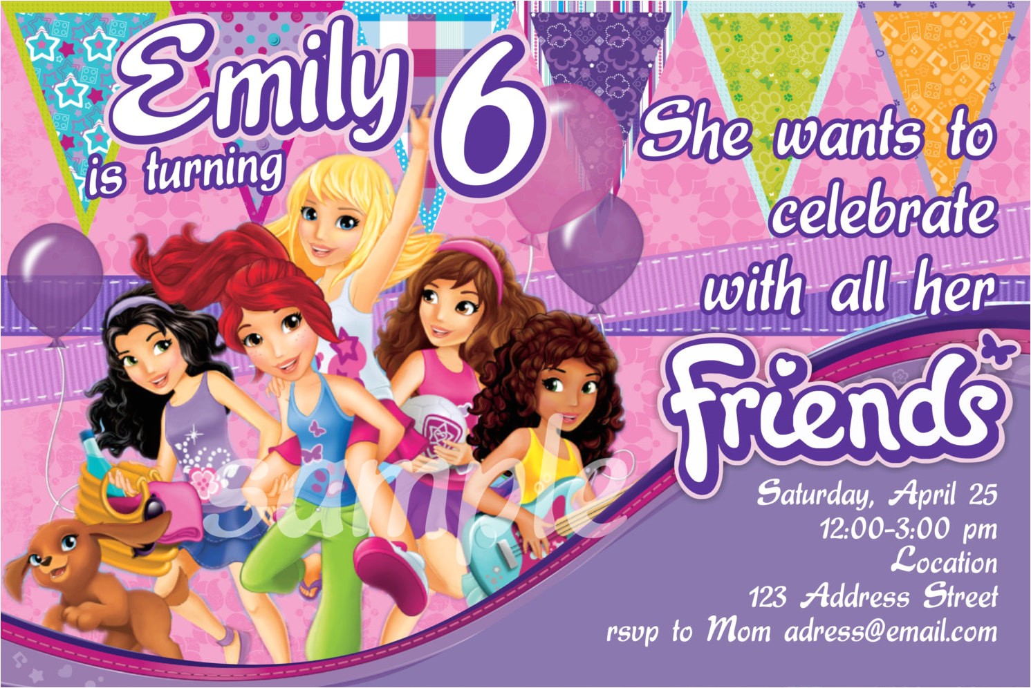 lego friends party invitations
