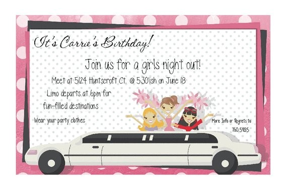 limo girls party invitation girls teen