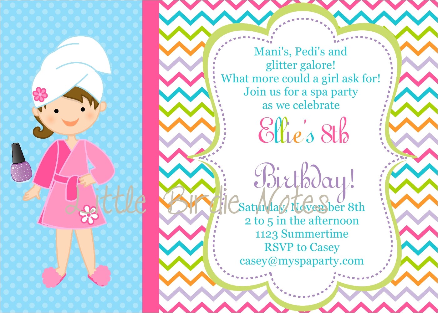 girls spa birthday party invitations