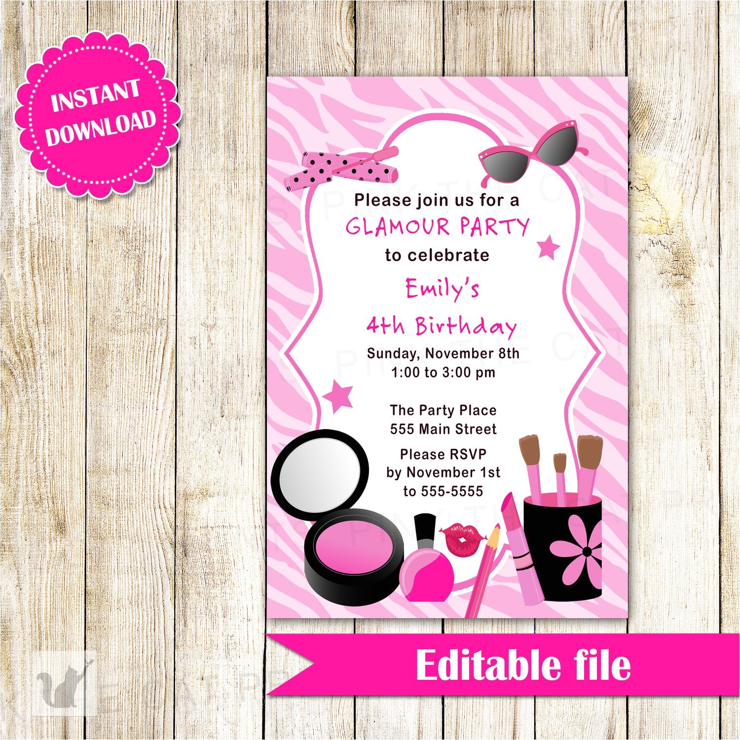 glamour invitation girl birthday party