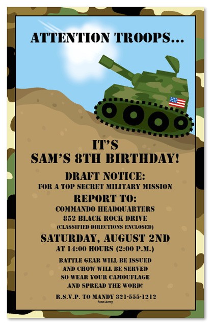 army themed birthday party invitation