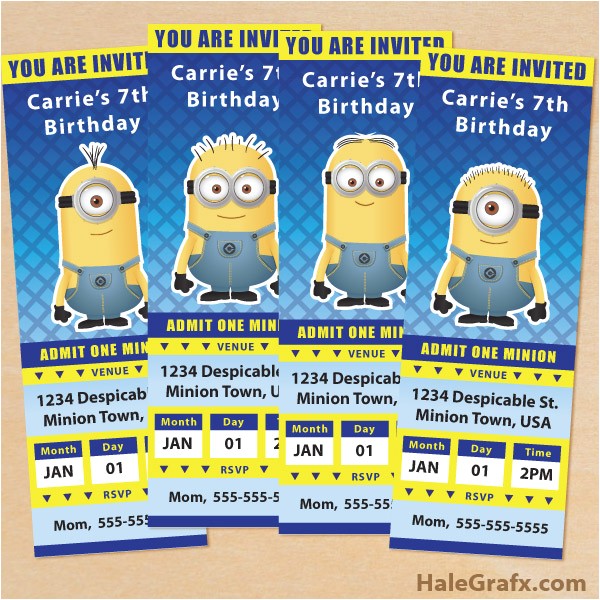 free printable despicable me minion ticket invitations