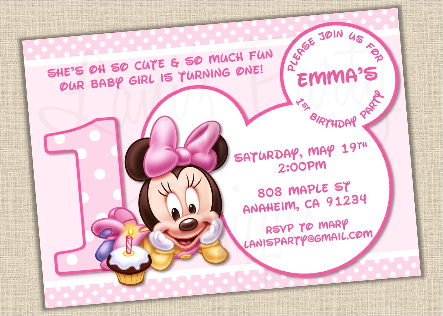 baby minnie mouse 1st birthday invitations