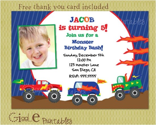 monster truck birthday invitations