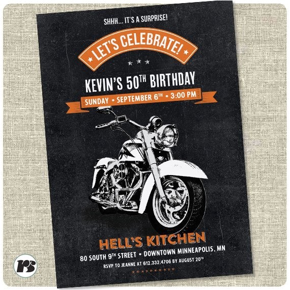 motorcycle biker birthday invitation