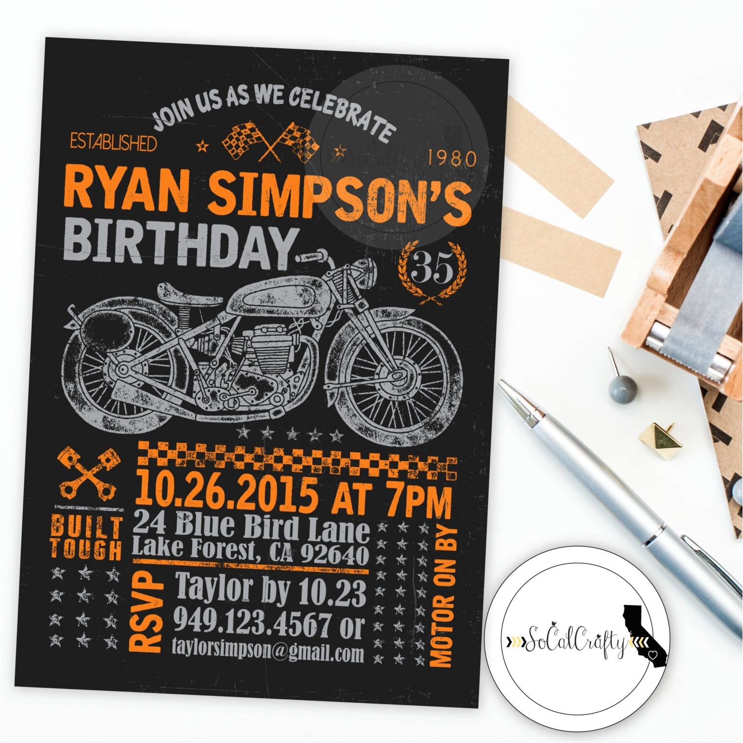 motorcycle birthday party invitation