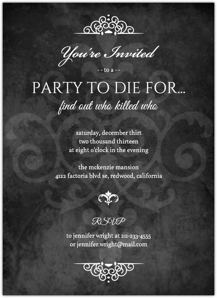 murder mystery black dinner party invitation