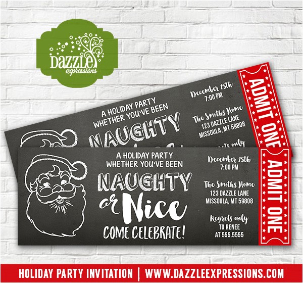 naughty or nice holiday party ticket invitation