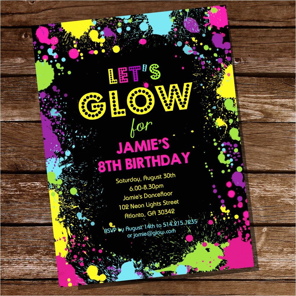 lets glow neon party invitation tween party invitation