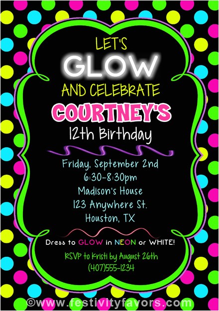 neon glow birthday party invitations