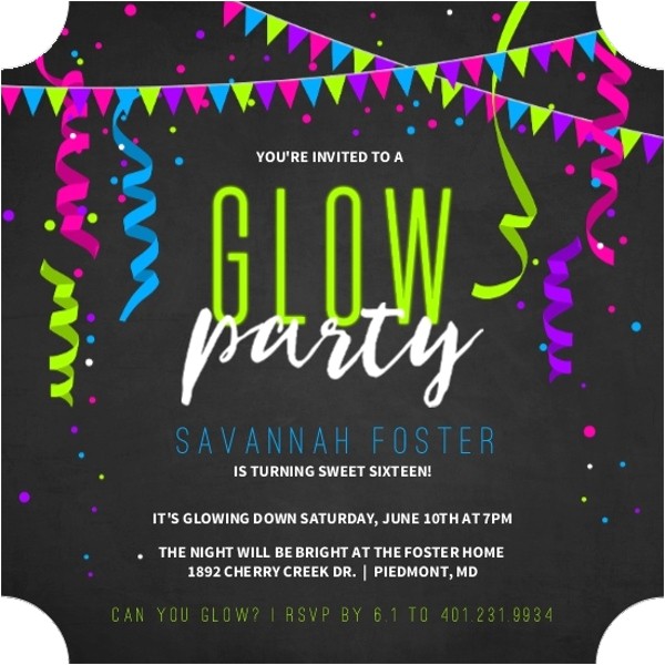 neon glow party streamers birthday party invitation