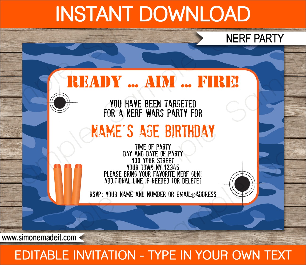 nerf birthday party invitations editable template