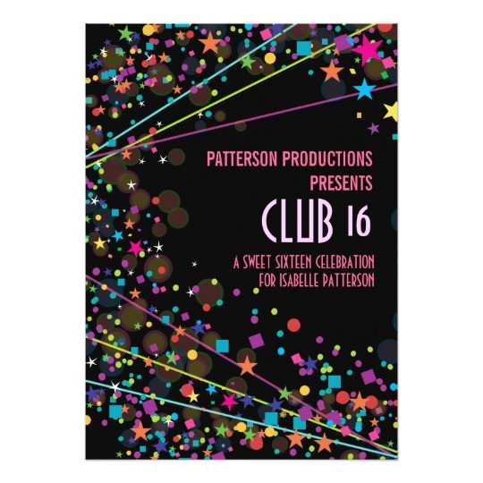 neon lights sweet 16 club party invitation 161606357695065381