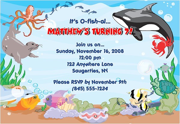 fish ocean sea birthday party invitations