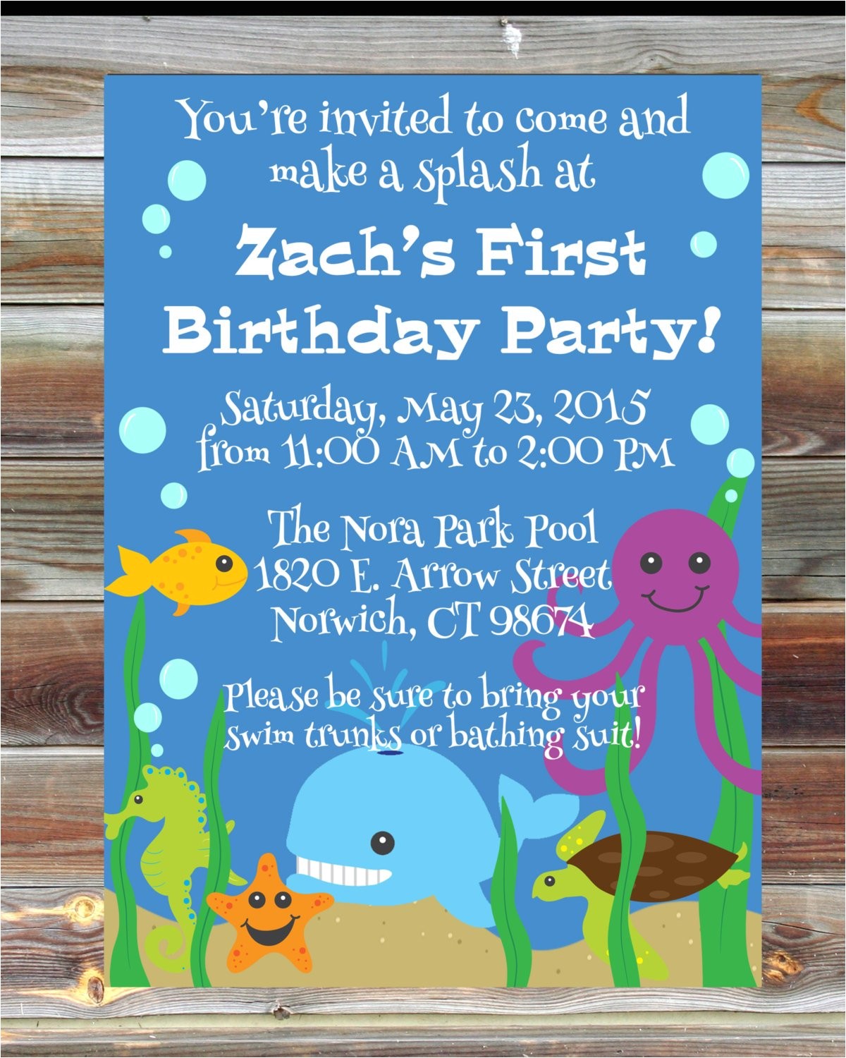 ocean theme first birthday invitation