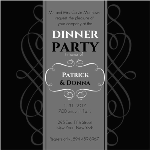 black and gray formal dinner invite