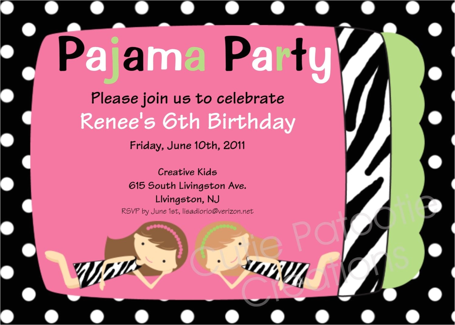 pajama party birthday invitation