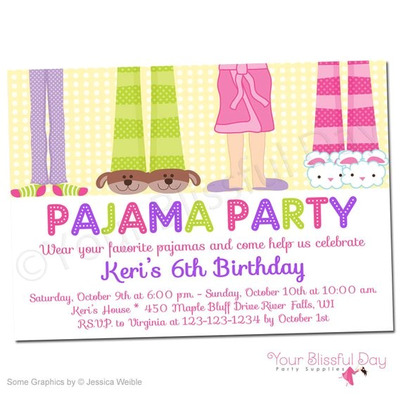 printable girl pajama party invitations