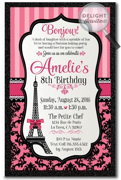 paris themed birthday invitations