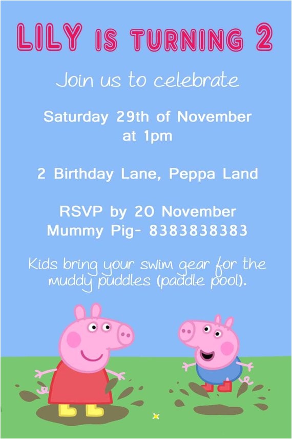 peppa pig custom invitation printable