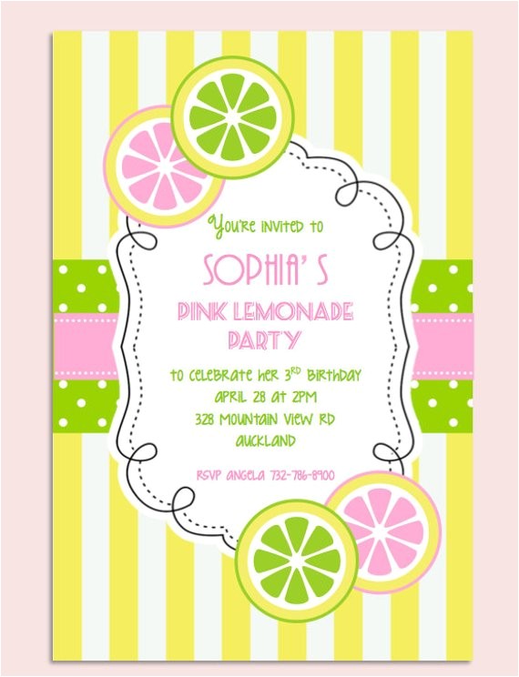 pink lemonade birthday party invitation