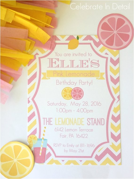 pink lemonade party invitation