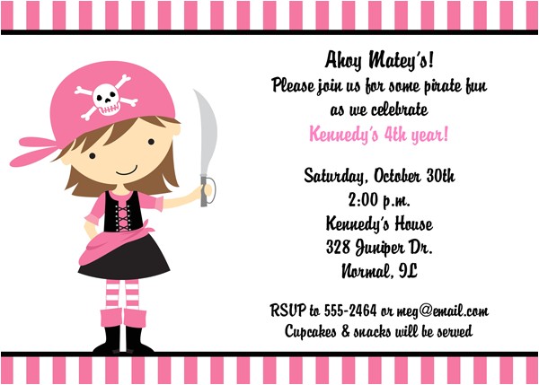 pink pirate birthday party invitations