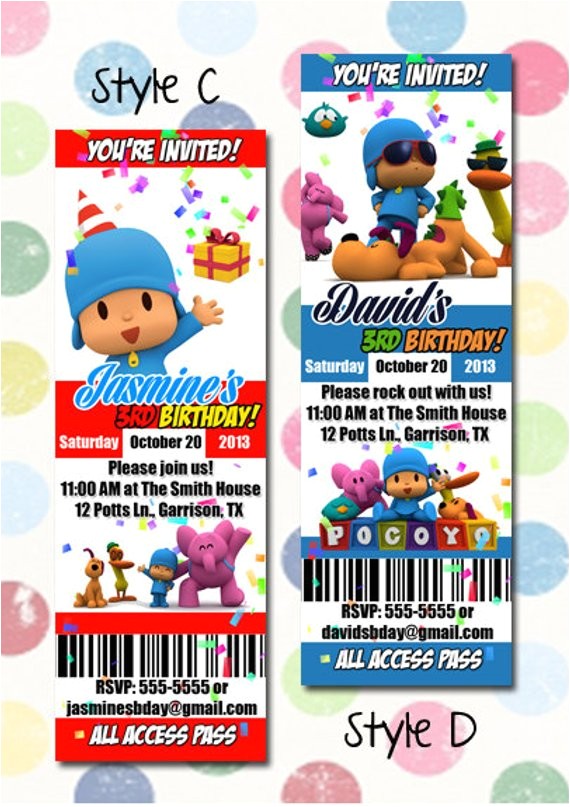 pocoyo birthday party invitation ticket