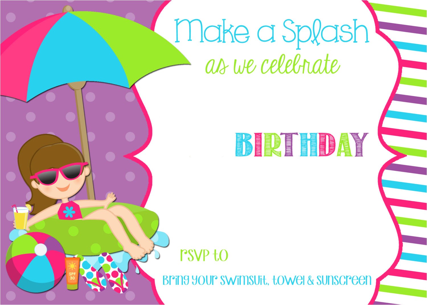 free printable pool party birthday invitation