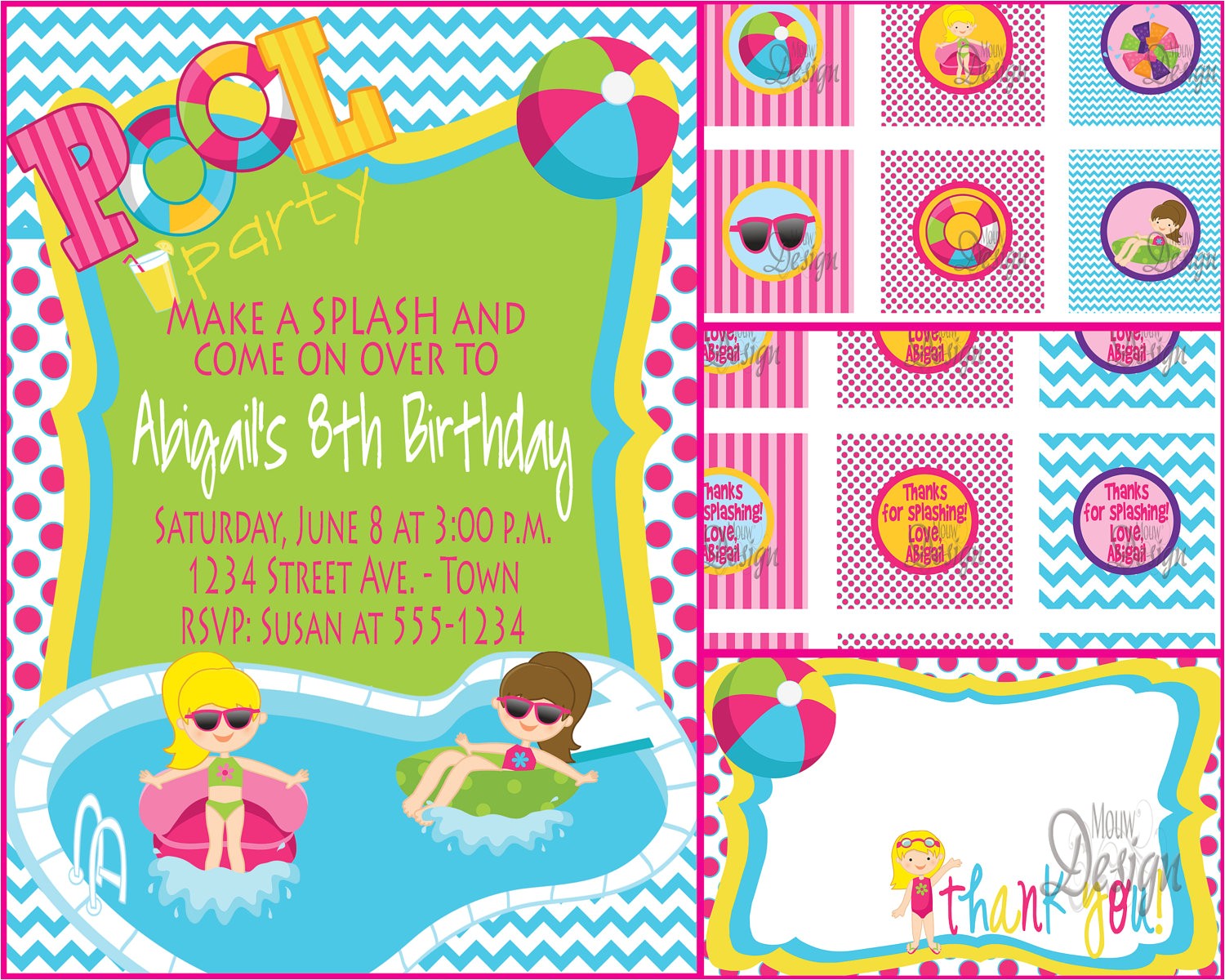 free pool party birthday invitations ideas